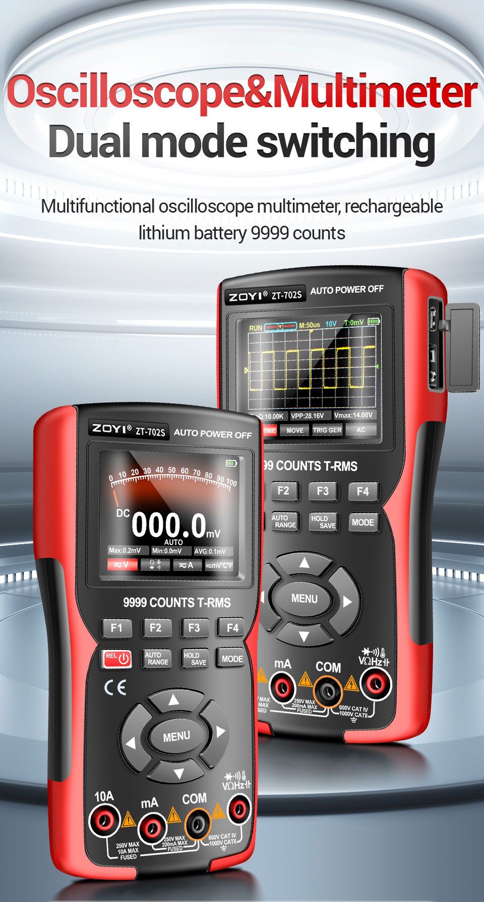 ZOYI ZT-702S 2-in-1 Oscilloscope Multimeter with 2.8 Inch IPS Display,9999  Counts, Single Channel 10MHZ Bandwidth,48MSa/s - AliExpress